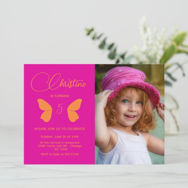 Fairy Girl Birthday Minimalistisch Simple Modern F Einladung (Stehend Vorderseite)