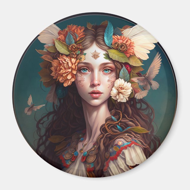 Fairy Girl Fantasy Art Button Magnet (Vorne)