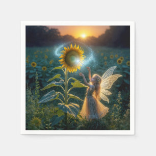 Fairy Girl Gießen eines Zaubers auf einer Sonnenbl Serviette
