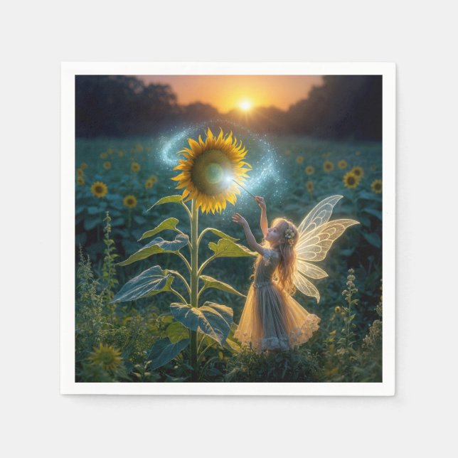 Fairy Girl Gießen eines Zaubers auf einer Sonnenbl Serviette (Vorderseite)