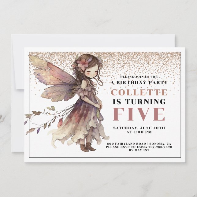 Fairy Girl's 5. Geburtstagsparty Einladung (Vorderseite)