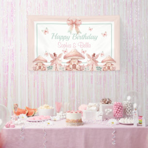 Fairy Girls Mushroom House Ribbon Twins Geburtstag Banner