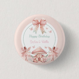 Fairy Girls Mushroom House Ribbon Twins Geburtstag Button