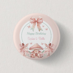 Fairy Girls Mushroom House Ribbon Twins Geburtstag Button