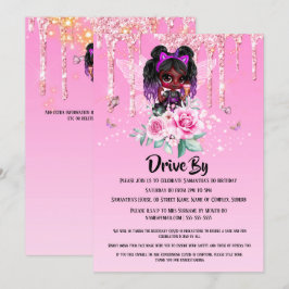 Fairy Glitzer Afroamerikanisches Mädchen pink Gebu Einladung