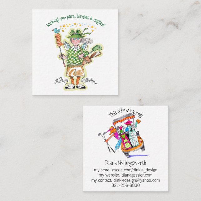 Fairy Golfmutter Business Card Quadratische Visitenkarte (Vorne/Hinten)