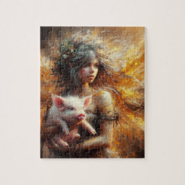 Fairy Holding a Young Pig