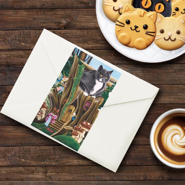 Fairy House Garden Cat Rechteckiger Aufkleber (Von Creator hochgeladen)