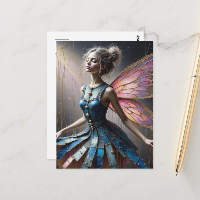 Fairy in a Denim Dress Postkarte (Vorderseite/Rückseite Beispiel)