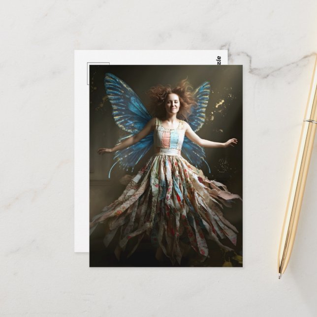 Fairy in einem Gerecycelt Kleid Postkarte (Vorderseite/Rückseite Beispiel)