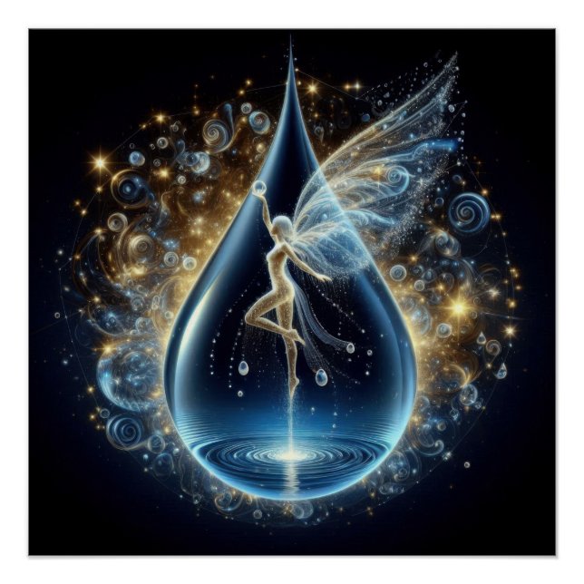 Fairy in einem reinen, sauberen Wassertropfen auf  Poster (Vorderseite)