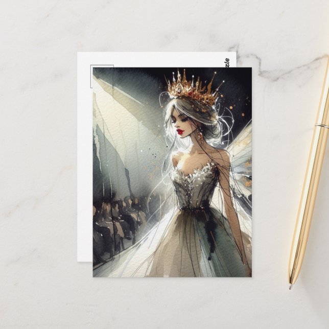Fairy in einer Mode-Show Wasserfarbe Postkarte (Vorderseite/Rückseite Beispiel)