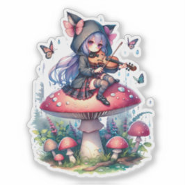 Fairy in Hoodie Viola spielen auf einem Pilz Aufkleber
