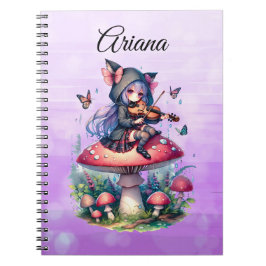 Fairy in Hoodie Viola spielen auf einem Pilz Notizblock