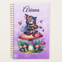 Fairy in Hoodie Viola spielen auf einem Pilz