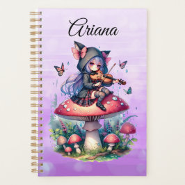 Fairy in Hoodie Viola spielen auf einem Pilz Planer