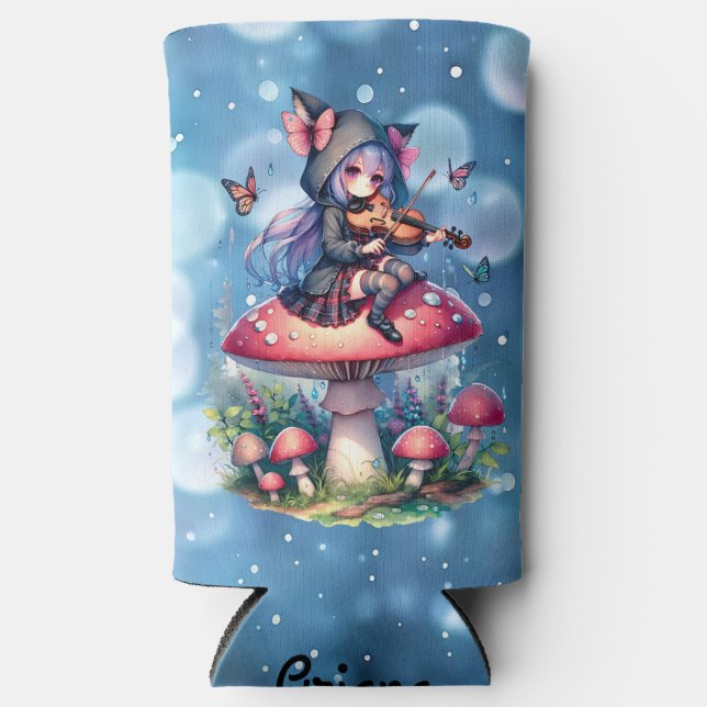 Fairy in Hoodie Viola spielen auf einem Pilz Selters Dosenkühler (Vorderseite)