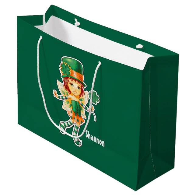 Fairy Irish Girl Custom St. Patrick's Day Große Geschenktüte (Vorderseite Schrägansicht)