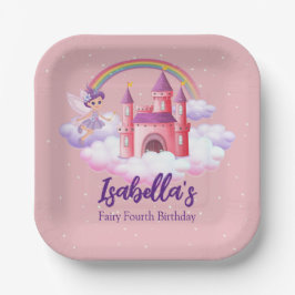 Fairy Kid's Birthday Fairytale Castle Rainbow Pappteller