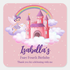 Fairy Kid's Birthday Fairytale Castle Rainbow Quadratischer Aufkleber