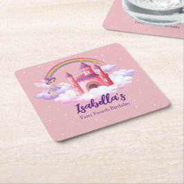 Fairy Kid's Birthday Fairytale Castle Rainbow Rechteckiger Pappuntersetzer