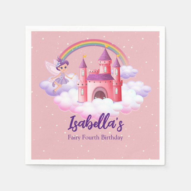 Fairy Kid's Birthday Fairytale Castle Rainbow  Serviette (Vorderseite)