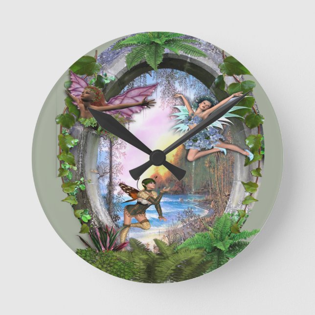 Fairy Kingdom Runde Wanduhr (Vorderseite)