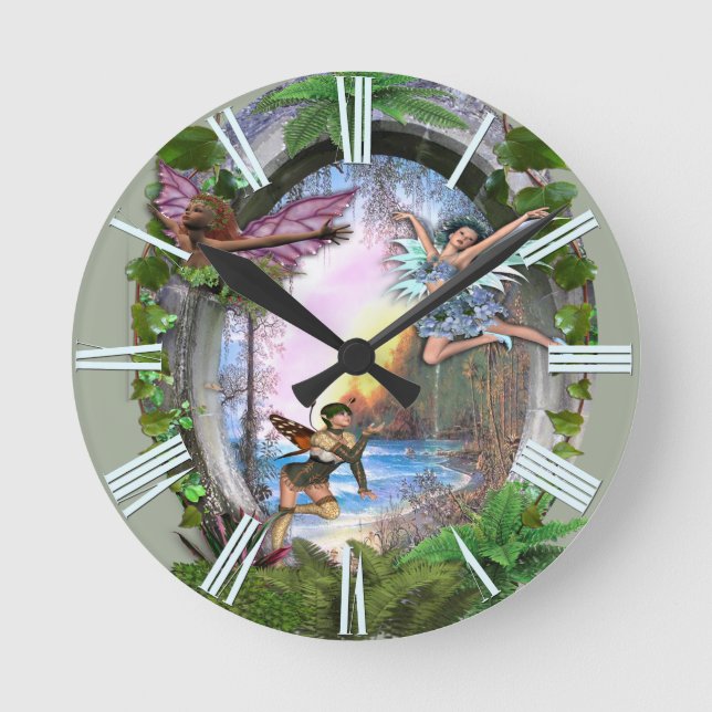 Fairy Kingdom Runde Wanduhr (Vorderseite)