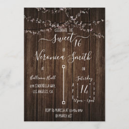 Fairy Lights and Wood Sweet 16 Einladung