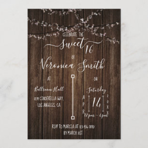 Fairy Lights and Wood Sweet 16 Einladung