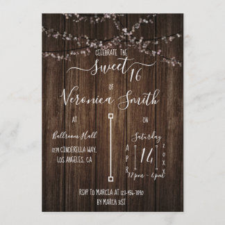 Fairy Lights and Wood Sweet 16 Einladung
