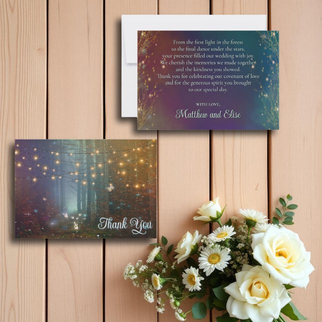 Fairy Lights Fantasy Enchanted Forest Wedding Dankeskarte (Von Creator hochgeladen)