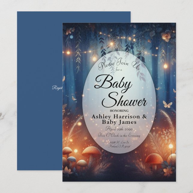Fairy Lights in a Moonlit Forest Baby Shower Einladung (Vorne/Hinten)