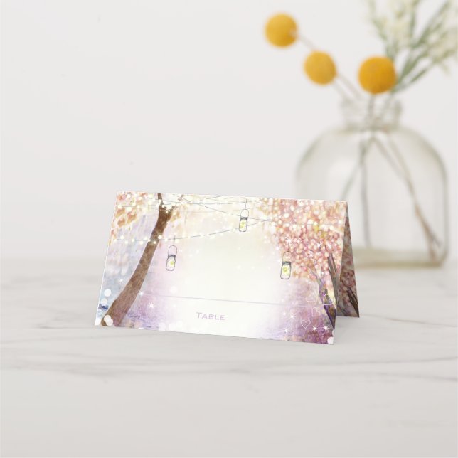 Fairy Lights Pink Coral Lila Forest Boho Platzkarte (Vorderseite)