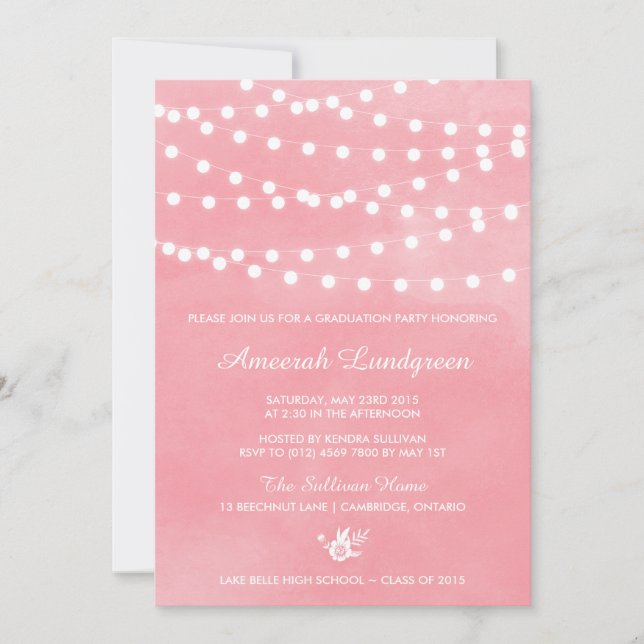 Fairy Lights Pink Graduation Party Invitation (Devant)