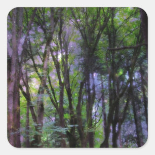 Fairy Lights Surreal Forest Quadratischer Aufkleber