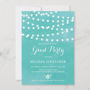 Fairy Lights Turquoise Graduation Party Invitation