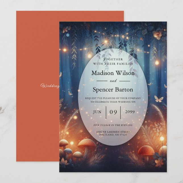 Fairy Lights und Moonlit Forest Magic Wedding Einladung (Vorne/Hinten)