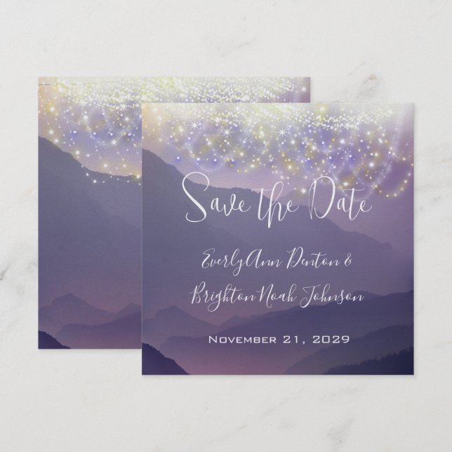 Fairy Lights Violet Lila Wedding Save the Date Einladung (Vorne/Hinten)