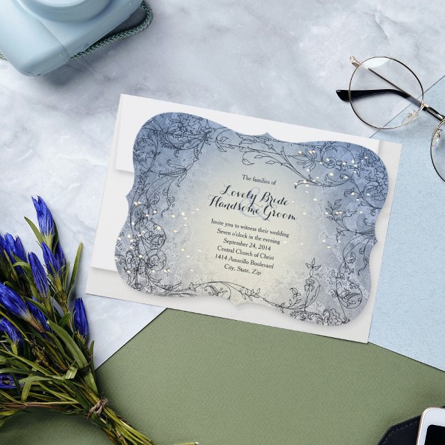 Fairy Lights Whimsy Blue Wedding Invitation Einladung (Von Creator hochgeladen)