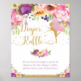 Fairy Lila Pink Floral Baby Diaper Raffle-Zeichen Poster