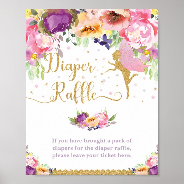 Fairy Lila Pink Floral Baby Diaper Raffle-Zeichen Poster (Vorne)