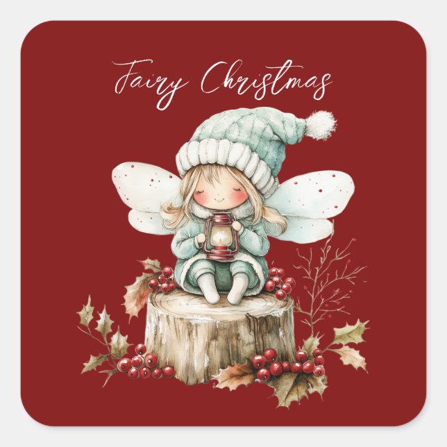 Fairy Merry Christmas Quadratischer Aufkleber (Vorderseite)