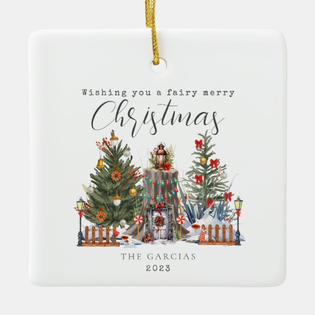 Fairy Merry Christmas Woodland Forest Keramikornament (Vorderseite)