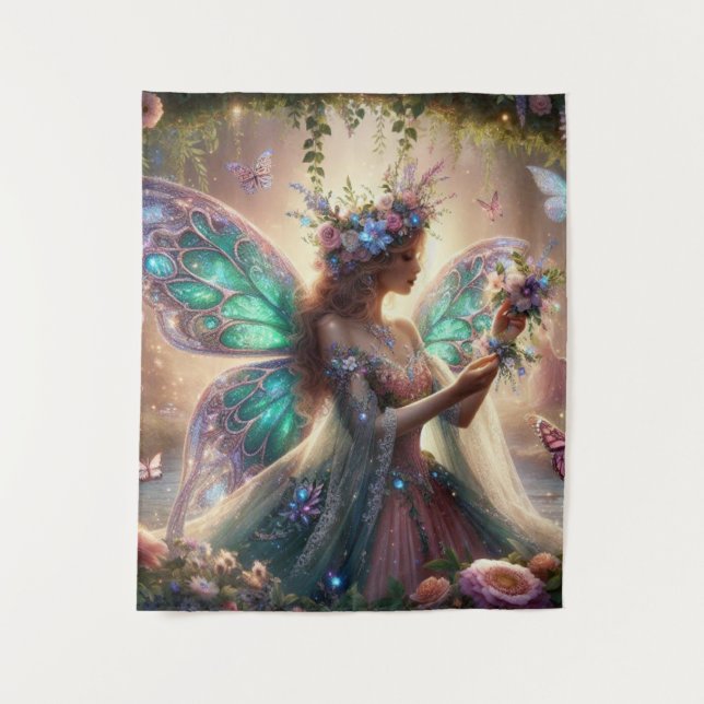 Fairy mit Blume Wandteppich (Vorderseite)