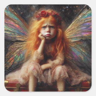 Fairy mit einer Höhenlage auf Vintagem Koffer Quadratischer Aufkleber