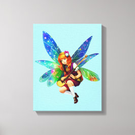 Fairy mit Instrument auf Solid Blue Leinwanddruck