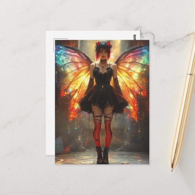 Fairy mit Regenbogenwings Postkarte (Vorderseite/Rückseite Beispiel)