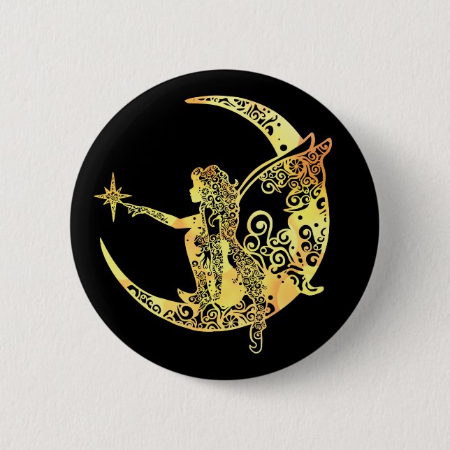 Fairy Moon Star Mandala Magical Color Light Art Button (Vorderseite)