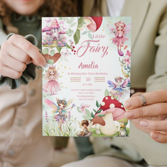 Fairy Mushroom Fairytale Magische Geburtstagspink Einladung (fairy garden 1st birthday invitations girl fairies magical baby for her enchanted forest party)